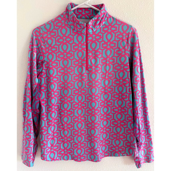 IBKUL Gia Quarter Zip Womens Medium Pink Blue Pickleball Golf Mesh Sporty UPF 50 - Picture 1 of 9